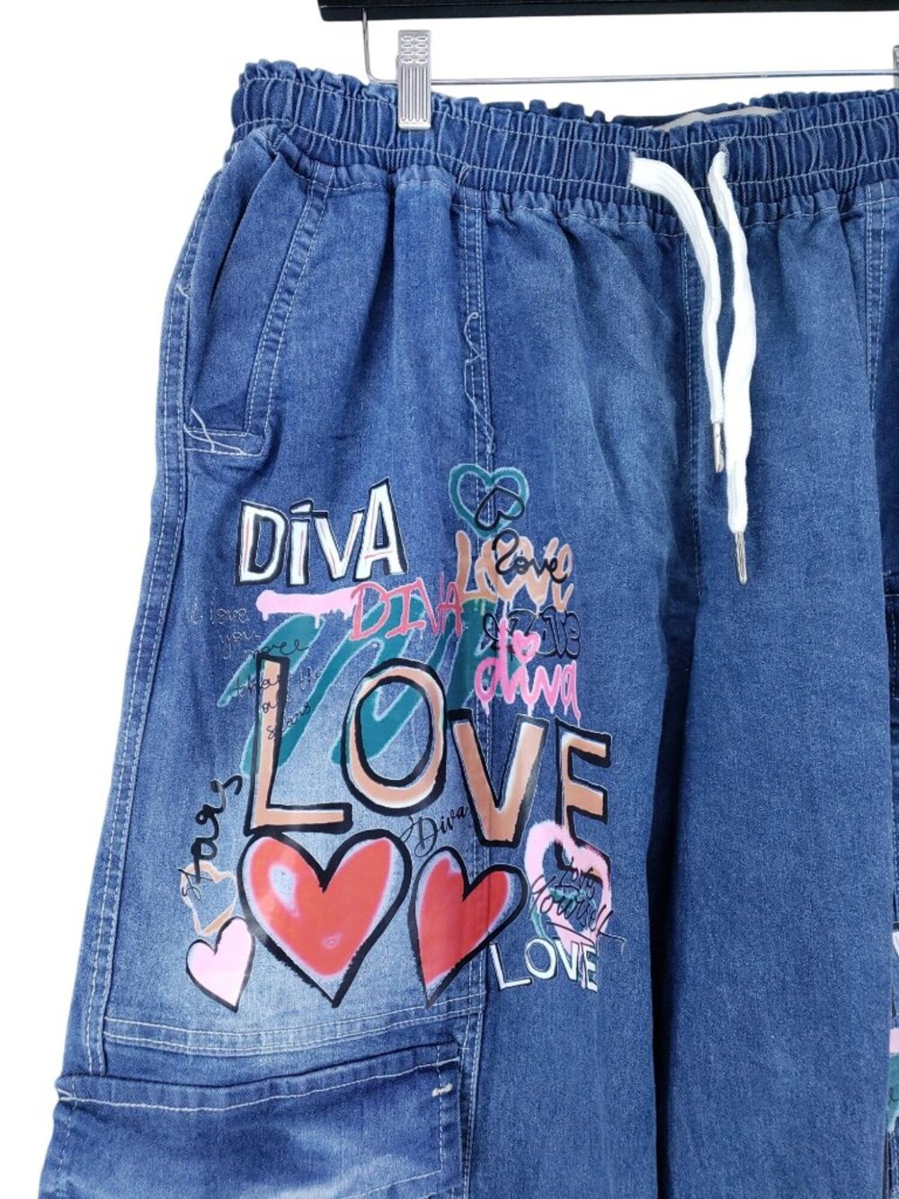 Spoon Jeans Womens Size X Graphic Denim Cargo Pants With Drawstring - Picture 6 of 9
